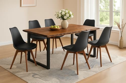 SAM 7-TLG. Essgruppe Quinn | Esstisch mit 6 Stühlen | 160x85 cm | Esstisch mit echter Baumkante | Akazienholz massiv + Nussbaumfarben | U-Gestell Schwarz | 6X Schalenstuhl Schwarz SAM 7-TLG. Essgruppe Quinn | Esstisch mit 6 Stühlen | 160x85 cm | Esstisch mit echter Baumkante | Akazienholz massiv + Nussbaumfarben | U-Gestell Schwarz | 6X Schalenstuhl Schwarz von SAM