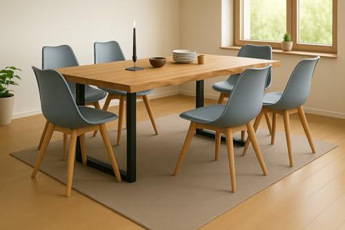 SAM 7tlg. Essgruppe Seattle| Esstisch mit 6 Stühlen | 200x100 cm mit echter Baumkante | Eiche/Wildeiche massiv | U-Gestell Schwarz | 6X Schalenstuhl Grau inkl. Sitzkissen SAM 7tlg. Essgruppe Seattle| Esstisch mit 6 Stühlen | 200x100 cm mit echter Baumkante | Eiche/Wildeiche massiv | U-Gestell Schwarz | 6X Schalenstuhl Grau inkl. Sitzkissen von SAM