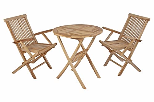 SAM Balkongruppe Gartengruppe Holz Teak 3tlg Romana Tisch 70 x 70 cm Zwei Klappstühle mit Armlehne von SAM