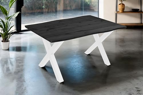 SAM Esstisch Josy | 160 x 85 cm | Holz-Optik in Grau | X-Gestell Metall Weiß | 40 mm Tischplatte mit Baumkante | Tisch für Esszimmer & Küche SAM Esstisch Josy | 160 x 85 cm | Holz-Optik in Grau | X-Gestell Metall Weiß | 40 mm Tischplatte mit Baumkante | Tisch für Esszimmer & Küche von SAM