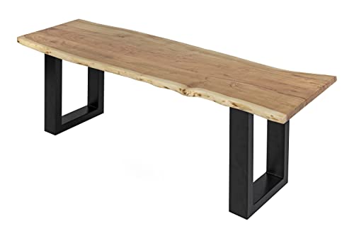 SAM Sitzbank 160x42 cm Quintus, Akazien-Holz naturfarben, schwarz lackierte Metallbeine, Bank mit echter Baumkante, Massive Holzbank von SAM