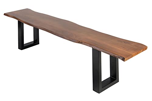 SAM Sitzbank 180x42 cm Quintus, Akazien-Holz nussbaumfarben, schwarz lackierte Metallbeine, Bank mit echter Baumkante, Massive Holzbank von SAM