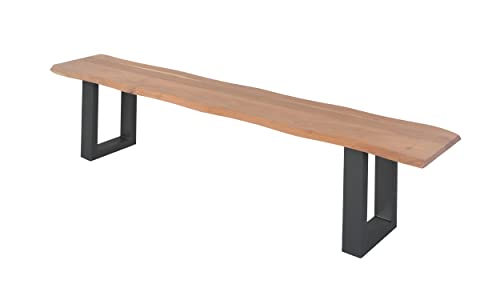 SAM Sitzbank 200x42 cm Quintus, Akazien-Holz naturfarben, schwarz lackierte Metallbeine, Bank mit echter Baumkante, Massive Holzbank von SAM