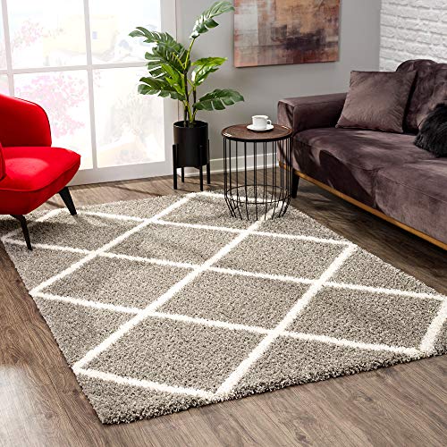 SANAT Madrid Shaggy Teppich - Hochflor Teppiche für Wohnzimmer, Schlafzimmer, Küche - Grau, Größe: 80x150 cm von SANAT