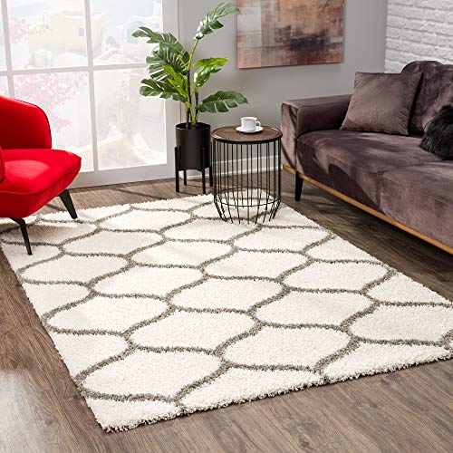 SANAT Madrid Shaggy Teppich - Hochflor Teppiche für Wohnzimmer, Schlafzimmer, Küche - Morocco Creme, Größe: 120x170 cm von SANAT