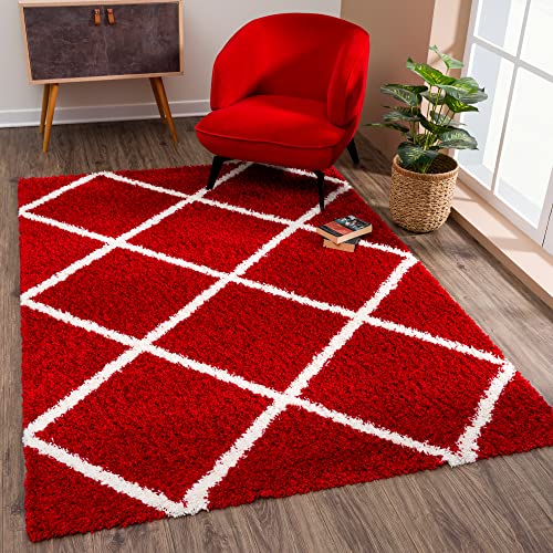 SANAT Madrid Shaggy Teppich - Hochflor Teppiche für Wohnzimmer, Schlafzimmer, Küche - Rot, Größe: 140x200 cm von SANAT