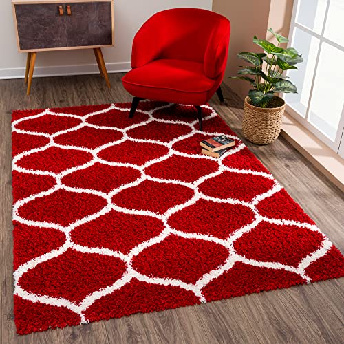 SANAT Madrid Shaggy Teppich - Hochflor Teppiche für Wohnzimmer, Schlafzimmer, Küche - Rot, Größe: 80x150 cm von SANAT