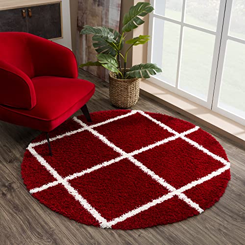SANAT Madrid Shaggy Teppich Rund - Hochflor Teppiche für Wohnzimmer, Schlafzimmer, Küche - Rot, Größe: 120 cm von SANAT