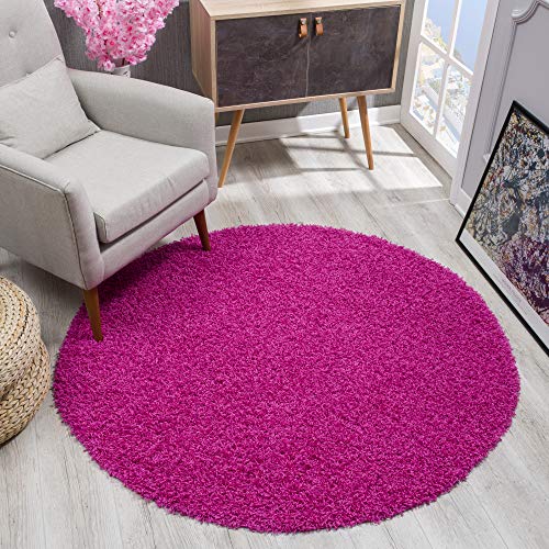 SANAT Teppich Rund - Rosa Hochflor, Langflor Modern Teppiche fürs Wohnzimmer, Schlafzimmer, Esszimmer oder Kinderzimmer, Größe: 120x120 cm von SANAT