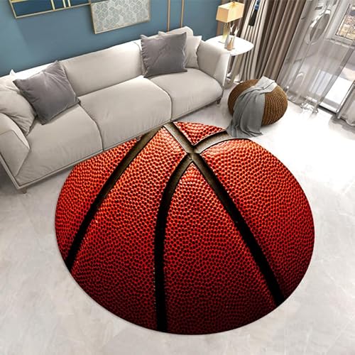 SANBEC 3D-Basketball-Foto, runder Teppich, Schlafzimmer, Wohnzimmer, Heimdekoration, Teppich, Rutschfester Teppich, Computerstuhl-Matte, Yoga-Matte von SANBEC