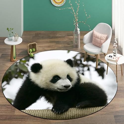 SANBEC 3D Tier niedlicher Panda runder Teppich Schlafzimmer Kommode Computer Stuhl Rutschfester Freizeitteppich Zuhause Balkon Sofa Teppich von SANBEC