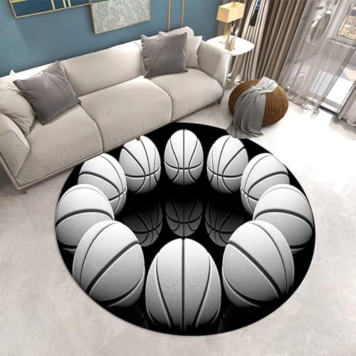 SANBEC 3D-graues Basketball-Muster, runder Teppich, Wohnzimmer, Garderobe, Bereich, Teppich, Kinderzimmer, Dekoration, rutschfeste Stuhlmatte, Fußmatte von SANBEC