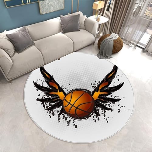 SANBEC 3D kreative Flügel Basketball runder Teppich Wohnzimmer Bodenmatte Schlafzimmer Badezimmer Bodenmatte Kinderheimdekoration Anti-Rutsch-Fußmatte von SANBEC