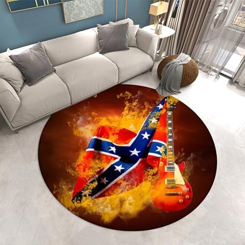 SANBEC Flagge und Gitarre, runder Teppich, Wohnzimmer-Bodenmatte, Schlafzimmer, Badezimmer, Bodenmatte, Kinder-Wohnkultur, rutschfeste Fußmatte von SANBEC