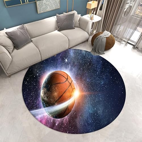 SANBEC Kreative Galaxy Basketball Planet Runde Teppich Schlafzimmer Kommode Computer Stuhl rutschfeste Freizeit Teppich Hause Balkon Sofa Teppich von SANBEC