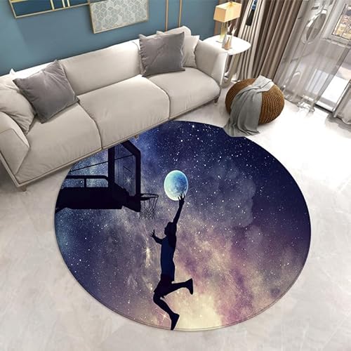 SANBEC Kreatives Galaxie-Basketball-Muster, runder Teppich, Bodenmatte, Wohnzimmer, Schlafzimmer, dekorative Stuhlmatte, Bereich Teppich, Yoga-Matte, Rutschfester Teppich von SANBEC