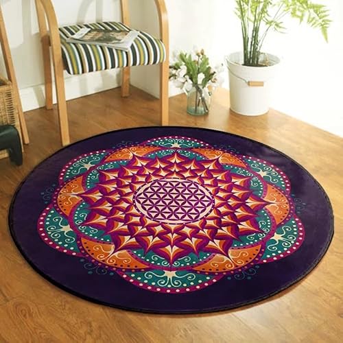 SANBEC Retro-Mandala-Blume des Lebens, runder Teppich, Wohnzimmer, Schlafzimmer, Heimdekoration, Kissen, Hängekorb, Zimmer, Nachttisch, Anti-Rutsch-Matte von SANBEC