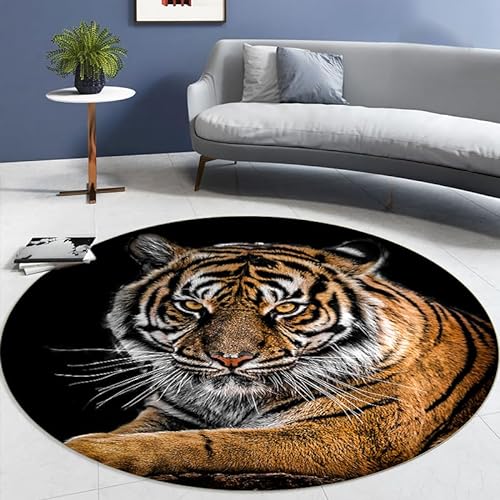 SANBEC Tier Löwe Tiger Druck runder Teppich Wohnzimmer Bodenmatte Schlafzimmer Badezimmer Bodenmatte Kinderheimdekoration Anti-Rutsch-Fußmatte von SANBEC