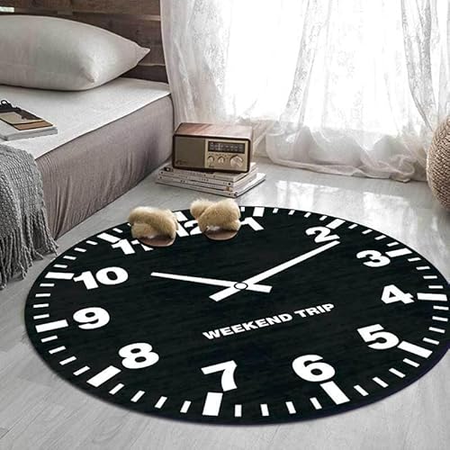 SANBEC Uhr Uhr bedruckter runder Teppich, geeignet für Jungen, Stuhlmatten, Kinderbodenteppich, Tatami-Matte, modische Wohnzimmer-Bodenmatte von SANBEC