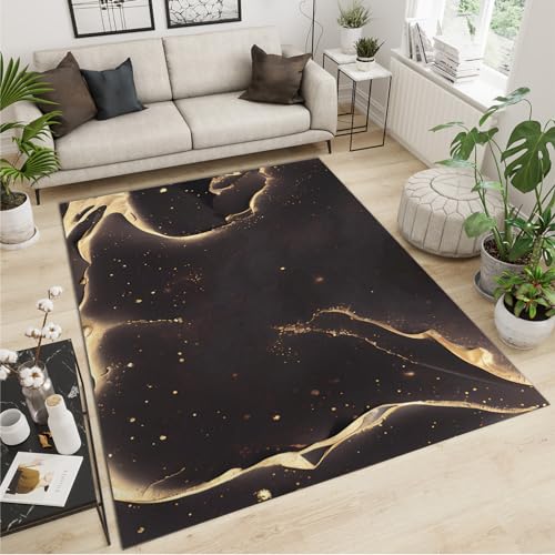 SANSJI Goldene Und Schwarze Mischfarben Teppiche Gegend, Abstrakte Dunkle Textur Maschinengewebt Schlafzimmerteppich - für Schlafzimmer Wohnzimmer Esszimmer Balkon 180 x 200 cm von SANSJI