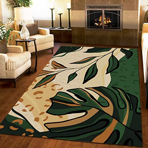 SANSJI Grünbraunes Monstera-Blatt Mit Farbverlauf Indoor-Teppich, Moderne Tropische Pflanzen rutschfest Flachgewebter Teppich - für Schlafzimmer Wohnzimmer Esszimmer Balkon 80 x 120 cm von SANSJI