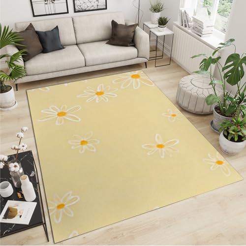 SANSJI Kleine Gelbe Blume Teppiche Gegend, Weiße Gänseblümchen Dekorativer Teppich für Wohnzimmer, Schlafzimmer, Esszimmer Badezimmer Küche Flur Läufer 180 x 270 cm von SANSJI