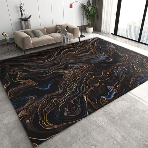 SANSJI Luxuriöses Gedrehtes Schwarzgold Teppiche Gegend, Modernes Stilvolles Schwarz Waschmaschinenfest Wohnzimmerteppich - für Terrasse Garten, Küche, Bad oder 160 x 230 cm von SANSJI