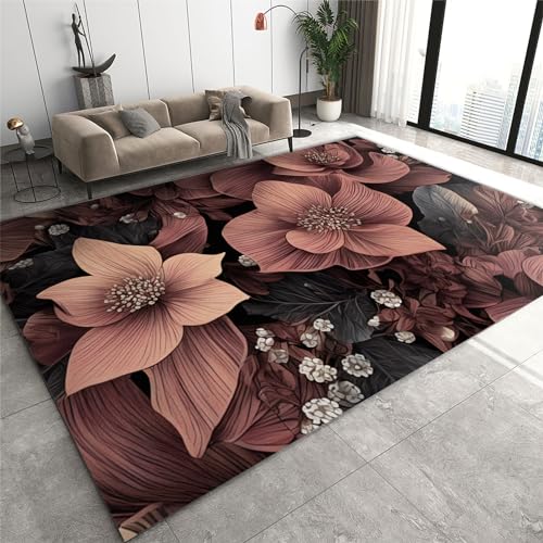 SANSJI Luxus Vintage Blumen Teppiche Gegend, Staubrose Blumen Hortensie Kurzflor Kinderteppich - für Terrasse Garten, Küche, Bad Oder 60 x 90 cm von SANSJI