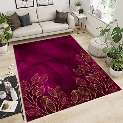 SANSJI Rosenrotes Goldenes Blatt Indoor-Teppich, Modern Einfach Modisch Maschinengewebt Schlafzimmerteppich - für Schlafzimmer Wohnzimmer Esszimmer Balkon 140 x 200 cm von SANSJI