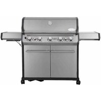 SANTOS Gasgrill S-518 mit 5 Hauptbrenner, Infrarotseitenbrenner & Heckbrenner inkl. Drehspieß, Rostheber & Silikonablage Silber von SANTOS GRILLS