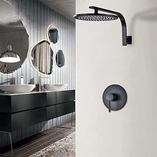 Badezimmer-Duscharmatur-Set, Schwarz-Bronze-Duschkopf, Warm- Und Kaltwassermischer, Einfaches Duschset, 12 Zoll,10 Zoll von SANTPOT