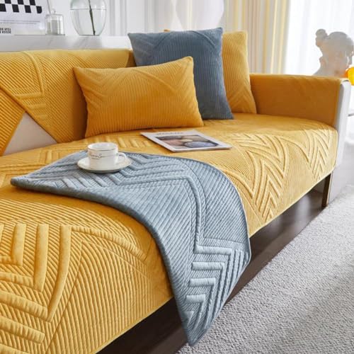 SANTUO Sofabezug Antirutsch,Sofa überzug Sofaschoner rutschfest,Sofa Cushion Sofaschutz L Form Ecksofa,Couch Bezug Schmutzabweisend Sofaschutz Hund Kratzschutz Katze, Orange5-110x240cm von SANTUO