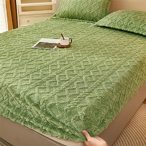 SASIGAYA Spannbettlaken 120×200cm Flanell Spannbetttuch Grün Winter Plüsch Fleece Spannbetttucher Superweiches Matratzenschoner Flauschig Warme Bettlaken für Boxspringbett Topper Matratzen bis 25cm von SASIGAYA