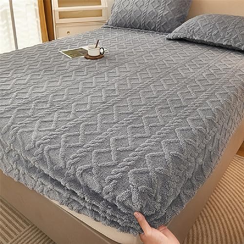 SASIGAYA Spannbettlaken 180×200cm Flanell Spannbetttuch Grau Winter Plüsch Fleece Spannbetttucher Superweiches Matratzenschoner Flauschig Warme Bettlaken für Boxspringbett Topper Matratzen bis 25cm von SASIGAYA