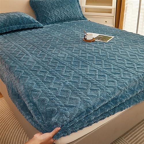 SASIGAYA Spannbettlaken 90×200cm Flanell Spannbetttuch Blau Winter Plüsch Fleece Spannbetttucher Superweiches Matratzenschoner Flauschig Warme Bettlaken für Boxspringbett Topper Matratzen bis 25cm von SASIGAYA