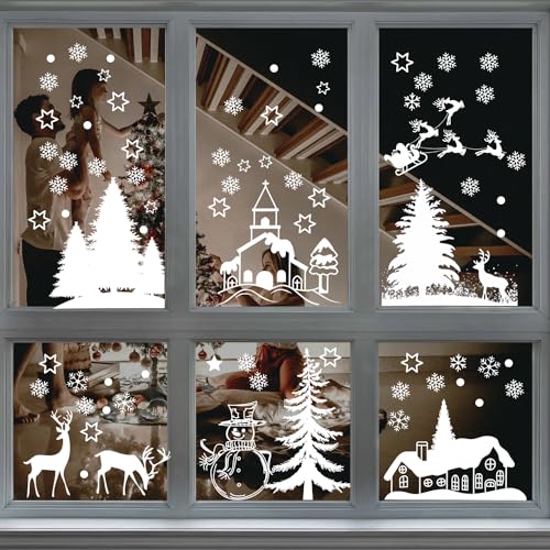 9 Blatt Fenstersticker Weihnachten, Doppelseitiger Aufkleber Weißer Weihnachtsbaum DIY Aufkleber für Fenster Glas Weihnachten Zuhause Party Dekoration von SAVITA