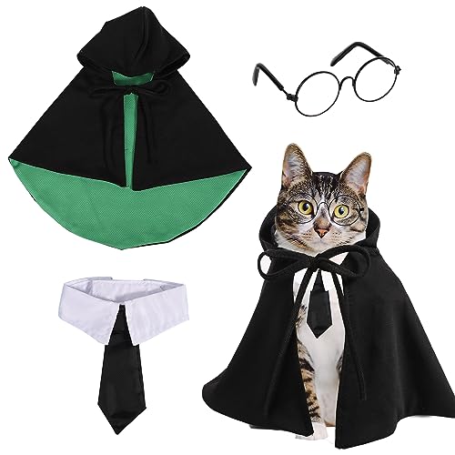 Halloween Haustier Umhang Kostüm mit Haustier Krawatte und Brille, Haustier Halloween Kostüme für Katzen Hunde Schwarz-Grüner Halloween Haustier Kostüm für Halloween-Cosplay Foto-Requisiten (M) von SAVITA