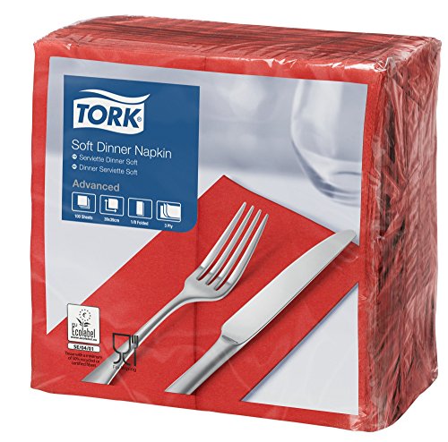 Tork 477620 Soft Dinnerservietten Rot 1/8 Falz / 3-lagige Papierservietten / Ideale Größe für ein Abendessen / Advanced Qualität / 12 x 100 (1200) vorgefaltete Servietten / 39 x 39 cm (B x L) von Tork