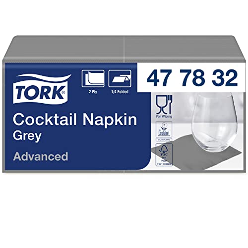 Tork 477832 Cocktailservietten Grau / Cocktail Serviette in Advanced Qualität mit 1/4 Falz / 12 x 200 (2400) Servietten / 23,8 x 24 cm (B x L) von Tork