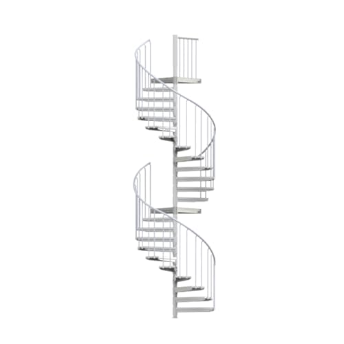 Spindeltreppe außen Scarvo L, Wendeltreppe verzinkt, Geschosshöhe: 468-584 cm, 24 Stufen, 2 Podeste, Durchmesser: 160 cm, Stufenbelag: Stahl Streckgitter, Stahltreppe von SCALANT