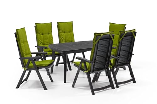 SCHAFF Shaf Milano 7-TLG. Outdoor-Essgruppen-Set | Klappstühle anthrazit | mit grauen Polstern | Wetterfest | Klappsessel (Polster: Grün, Set: Anthrazit) von SCHAFF