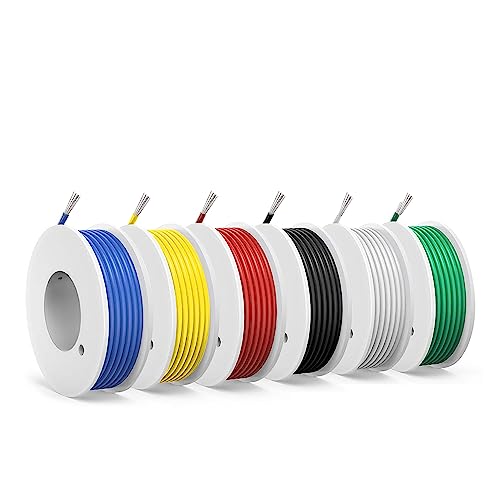 0,13mm² PVC Elektrokabel-SCHDRA 26 AWG verzinnte Kupferdrahtspule,6 Farben,6 Meter pro Kabel,Litzendraht,flexibel und weich, ideal für elektrische Anwendungen von SCHDRA