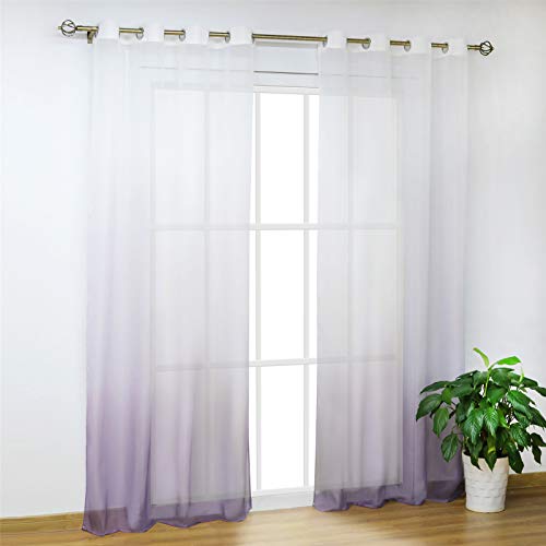 SCHOAL Gardinen mit Ösen Transparente Vorhänge Voile Fensterschal Modern Farbverlauf 1 Stück BxH 140x145cm Violett von SCHOAL