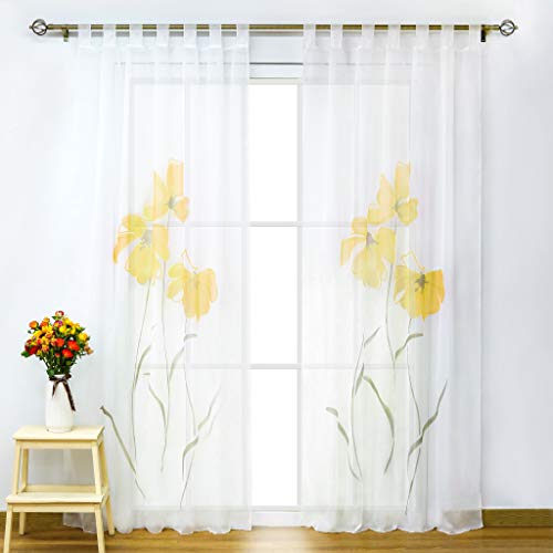 SCHOAL Gardinen mit Schlaufen Transparente Vorhänge Voile Fensterschal Modern Blumen Muster 1 Stück BxH 150x245cm Orange von SCHOAL