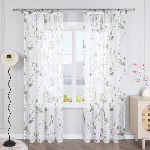 SCHOAL Gardinenschal mit Kräuselband Transparent Vorhang Gardine mit Blätter Muster Bedruckt Fensterschal für Wohnzimmer und Schlafzimmer 1 Stück BxH 140x145cm Grün SCHOAL Gardinenschal mit Kräuselband Transparent Vorhang Gardine mit Blätter Muster Bedruckt Fensterschal für Wohnzimmer und Schlafzimmer 1 Stück BxH 140x145cm Grün von SCHOAL