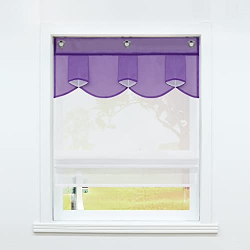 SCHOAL Raffrollo ohne Bohren Raffgardinen mit U-Haken Küche Gardinen mit Ösen Transparent Voile Ovale Figur Muster Violett BxH 80x140 1 Stück von SCHOAL