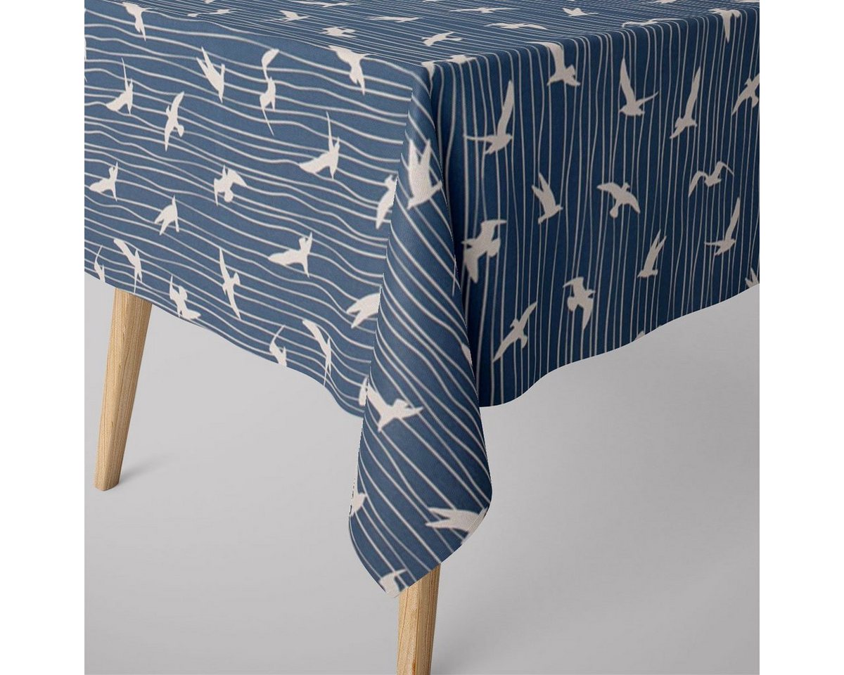 SCHÖNER LEBEN. Tischdecke SCHÖNER LEBEN. Tischdecke Iconic Seagull Stripe Möwen Streifen blau w, handmade von SCHÖNER LEBEN.