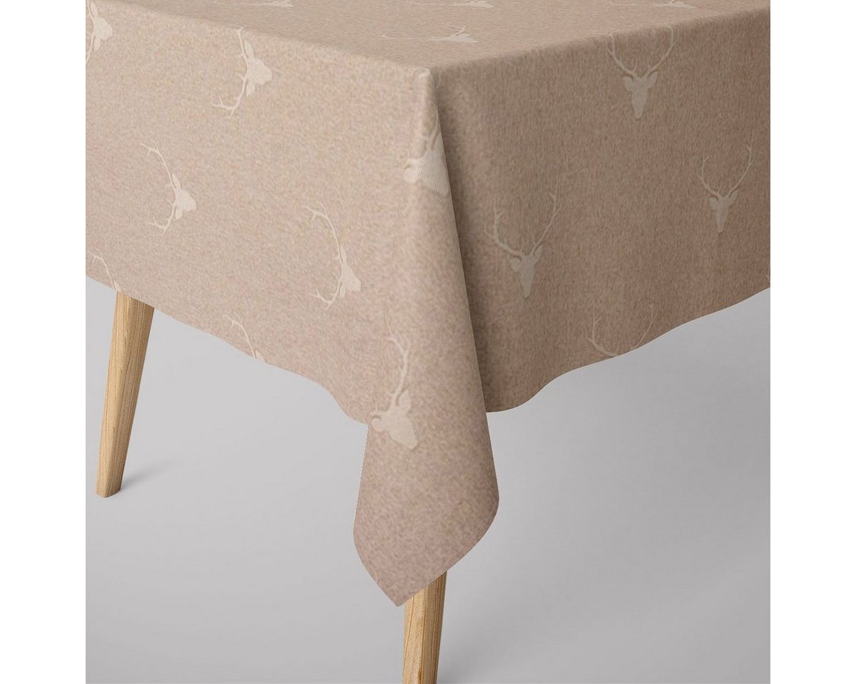 SCHÖNER LEBEN. Tischdecke SCHÖNER LEBEN. Tischdecke Jacquard Hirschkopf Geweih beige hellbeige, handmade von SCHÖNER LEBEN.