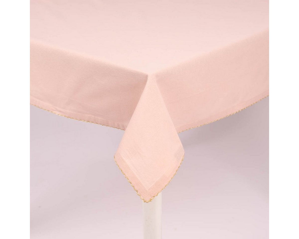 SCHÖNER LEBEN. Tischdecke Tischdecke Runa mit Borte rosa goldfarbig 150x250cm von SCHÖNER LEBEN.