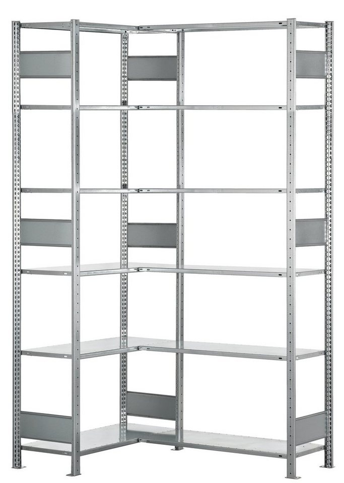 SCHULTE Lagertechnik Steckregal Eckregal (Felder A + B) 2500 x 1000 x 300, 2x6 Fachböden, Längenriegel von SCHULTE Lagertechnik